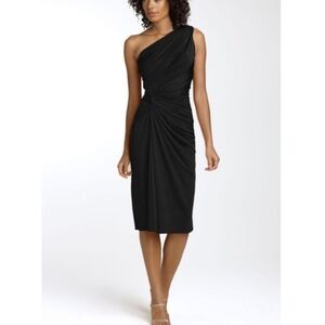 Tadashi Shoji Ruched Black One-Shoulder Dress